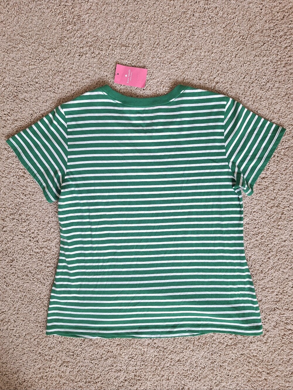 Kate Spade Green White Striped Raised Logo Short Sleeved Tee Size Large - Picture 6 of 8